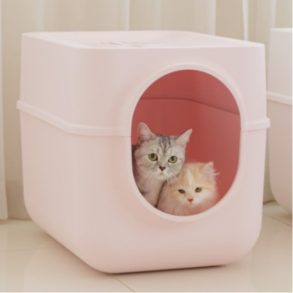 [가또페로] 냥변기 후드형 고양이화장실 (화이트, 핑크)